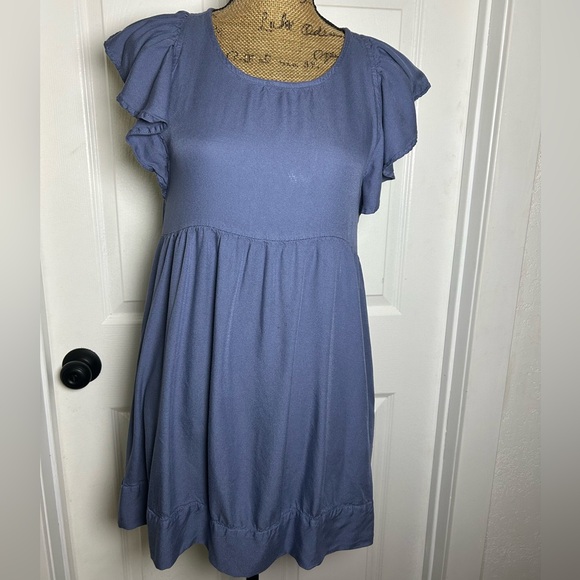 Chic Ruffle Sleeve Mini Dress in Blue - Picture 1 of 5